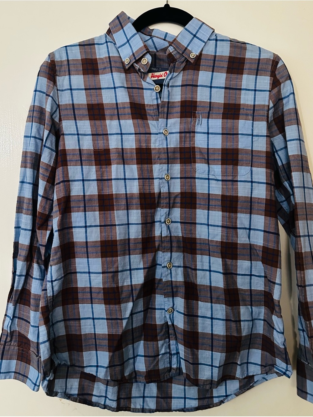Boy’s johnnie-O Light Blue and Brown Plaid Button-Down Shirt